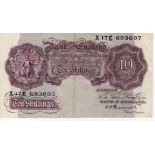 Peppiatt 10 Shillings issued 1940, mauve WW2 emergency issue, a difficult to find LAST SERIES,