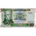 Scotland, Bank of Scotland 50 Pounds dated 1st January 2006, Sir Walter Scott at left, serial