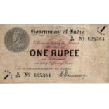 India 1 Rupee dated 1917, portrait King George V at top left, scarcer Denning signature, serial S/54