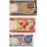 Singapore (3), 25 Dollars, 10 Dollars & 1 Dollar from the 'orchid' series, issued 1967 - 1972 (TBB