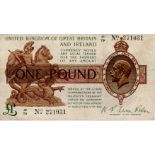 Warren Fisher 1 Pound issued 1923, a rarer FIRST SERIES note serial number A1/79 271031 (T31,