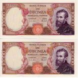 Italy 10,000 Lire (2) dated 15th February 1973, a consecutively numbered pair serial L0514