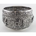 Burmese unmarked silver bowl showing various dieties - measures 4.5 inches approx in height and just