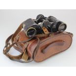 WWI interest. A pair of WWI binculars, contained in original leather case, stamped 'Case No3