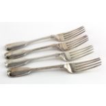 Four George IV silver Fiddle pattern dessert forks, hallmarked 'WE, London 1829'. Total weight 6oz