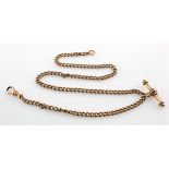9ct gold "T" bar pocket watch chain. Approx length 47cm, total weight 28.6g