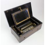 Victorian cylinder music box, all teeth present, height 12.5cm, width 35cm, depth 18.5cm approx. (