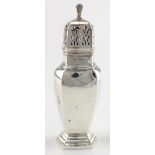 Silver sugar caster, hallmarked 'S.Ld., Birmingham 1952'. Height 18cm approx., silver weight 4oz