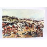 Battle of Waterloo interest. Oil on canvas, depicting the Battle of Waterloo, unsigned (although
