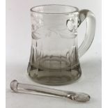 Glass tankard with frosted engraved foliate decoration, circa 18th Century, height 11cm approx.,