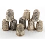 Ten hallmarked silver thimbles