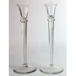 Pair of glass candlesticks with twist stems, height 24.5cm approx.