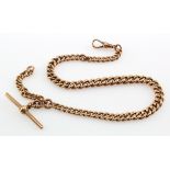 9ct gold "T" bar pocket watch chain. Approx length 33.5cm, total weight 38.7g
