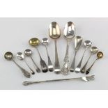 Interesting collection of silver flatware (12 items) includes nine condiment spoons (Newcastle(2),
