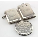 Three silver vesta cases, two hallmarked Birmingham 1904 and 1908, the other is German marked 800.