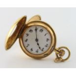 Ladies 18ct cased half hunter pocket watch approx 27mm dia, total weight 22.5g, watch not working