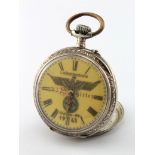 German Third Reich silver cased (.800) top wind open face pocket watch. The 44mm dial with black