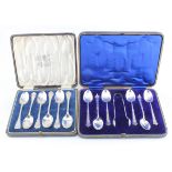 Two boxed sets of silver flatware comprising six Trefid pattern silver teaspoons hallmarked