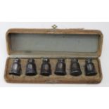 Set of six silver pepper pots, each stamped 'Sterling L450' to base, height 40mm, weight 36.5g