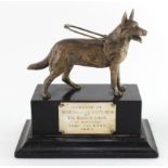 Bronze/brass (?) Dogs for the Blind Trophy. Presentation tablet dated 1963.