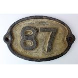 Railway interest. Cast iron '87' bridge plate, 17.5cm x 28cm approx.