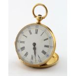 Yellow metal (tests as 18ct gold) cased open face pocket watch. Approx 30mm dia, total weight 23.7g