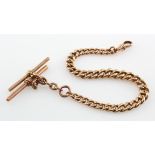 9ct gold "T" bar pocket watch chain. Approx length 24.5cm, total weight 36.3g