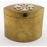 Russian brass pointed oval shaped trinket box, with Imperial Russian Coat of Arms to lid depicting a