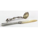 Victorian silver and mother of pearl letter opener, blade has a few small chips to the edge, and a