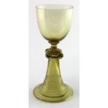 Austrian Bohemian yellow glass goblet, circa 19th Century, etched phoenix crest, height 17.5cm