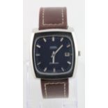 Gents Omega Automatic Seamaster wristwatch, with blue square dial & date aperture, on modern leather