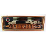 Oak cased model of a rowing boat, circa early to mid 20th Century, case size height 24cm, width