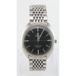 Gents stainless steel cased Omega Seamaster Cosmic wristwatch, the black dial with baton markers. On