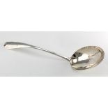 Very large bowled early silver Aberdeen Hash-type serving/basting spoon (has an unusual bend in