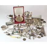 Mixed silver. A large collection of mixed silver including boxes, enamel teaspoons, napkin rings,