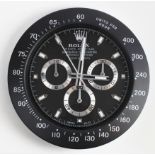 Advertising Wall Clock. Black 'Rolex' advertising wall clock, black dial reads 'Rolex Oyster