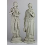 Pair of alabaster female figures, circa early 20th Century, slight damage, height 39cm approx.