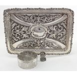 Silver tray with ornate foliate decoration, hallmarked 'W.D., Birmingham 1898' (William