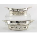 Pair of silver boat-shaped bon-bon dishes, hallmarked 'WG JL, Sheffield 1899'. Total silver weight