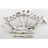 Mixed lot of silver items (16 items) includes four pickle forks (two with M of P handles), six