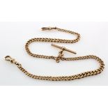 9ct gold "T" bar pocket watch chain. Approx length 41cm, total weight 39.8g