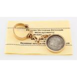 Yellow metal (15ct ?) Keychain with silver Roman coin from Gordian III (238-244 A.D) in a mount