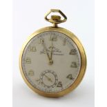 Gents 18ct gold / silver cased open face pocket watch by UTI. The signed cream dial with gilt arabic