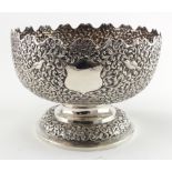 Indian-made Victorian silver fruit bowl with ornate floral and bird decoration, later hallmarked