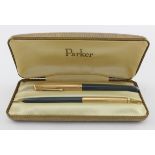 Parker 51 grey fountain pen & ballpoint pen set, ballpoint missing cap jewel, contained in