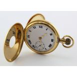 Mid-size 18ct cased half hunter pocket watch. Hallmarked Birmingham 1925 (crudely engraved on the