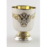 Russian 84 zolotniks (.875 Fineness) silver vodka/tot cup (with unmarked gold overlay in parts) 19th