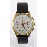 Gents stainless steel cased Swiss "Emperor" chronograph wristwatch. The white dial with gilt baton