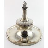 Large unusual Capstan inkwell with silver lighthouse on lid and piece of cable on the base,