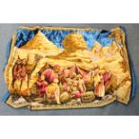 Large decorative floor / wall rug, depicting figures with the Egyptian Sphinx and Pyramids in the